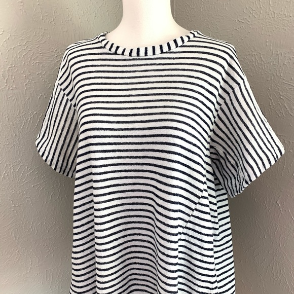 Pleione Stripe Knit Hi-Lo Tee (medium) Navy/Cream - Picture 7 of 8